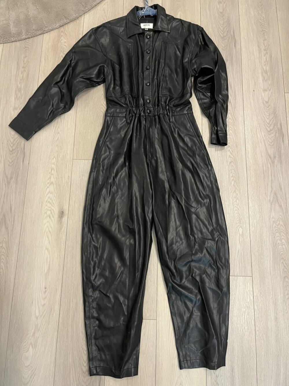 AGOLDE 80s Jumpsuit Black Vegan Leather Size S New